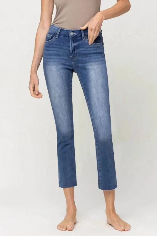 Dessert Matching Mid Rise Crop Stretch Slim Straight Jeans In Blue
