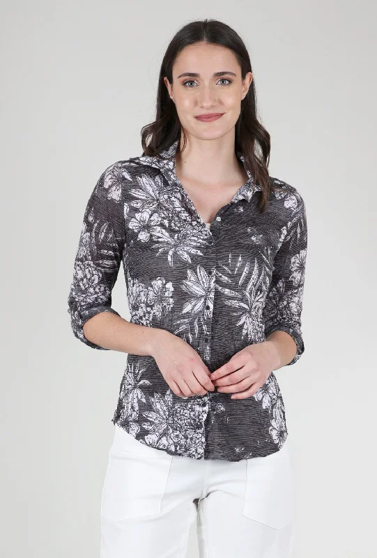 Soft Trends Roll-Up Sleeve Crinkle Shirt, Onyx Print