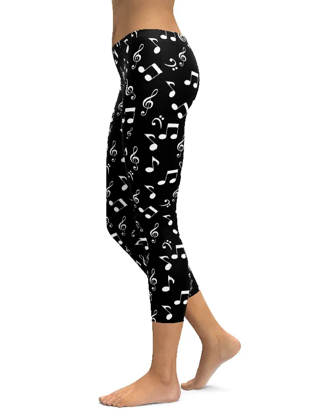 Cool Summer Music Notes Black Capris