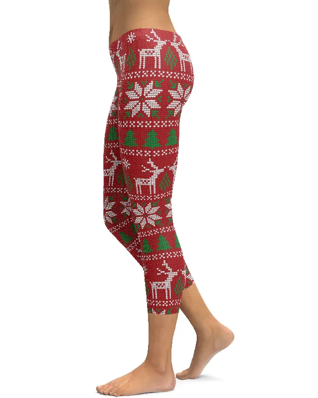Warm Chic Red Ugly Christmas Capris